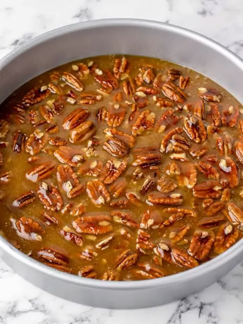 Upside Down Gooey Pecan Cake, Southern Upside Down Pecan Cake, Georgia Pecan Cake Recipe, Caramelized Pecan Upside Down Cake, Butter Pecan Upside Down Cake, Pecan Upside Down Cake With Box Cake, Caramel Pecan Upside Down Cake Loaf, Walnut Upside Down Cake, Caramel Pecan Upside Down Cake