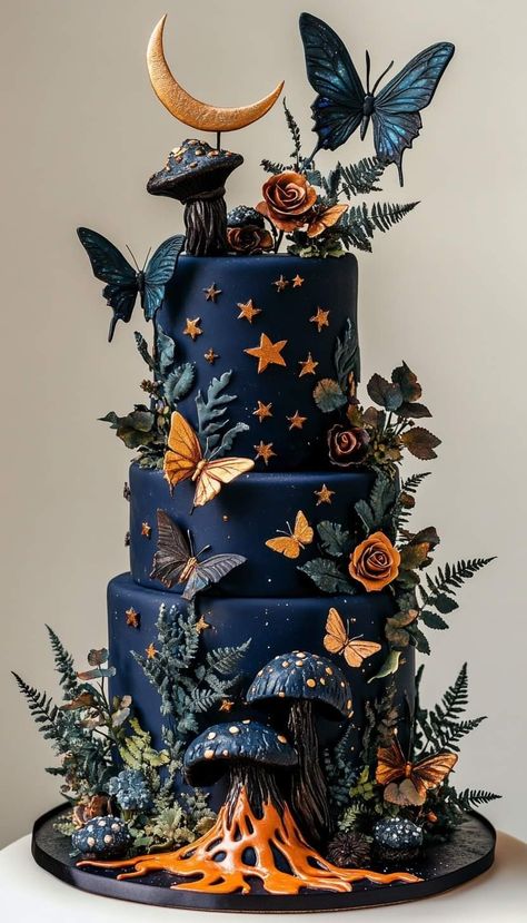 Wedding Ideas Food, Brunch Wedding Ideas, Wedding Cake Forest, Butterfly Wedding Cake, Dark Wedding Theme, Dark Victorian, Pagan Wedding, Fantasy Cake, Art Cakes