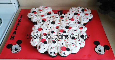 Mickey Mouse pull apart cupcakes by ShoNuffSugah's Cakery. #ShoNuffSugah #MickeyMouse #cupcakes #Disney #buttercream #redblackandwhite #polkadot #cakedecorating #birthdaycake #1stbirthday #birthdayparty #disneycake #baby #pullapartcupcakes #MickeyMouseCake #cake #MickeyMouseClubHouse #MickeyMouseparty Disney Pull Apart Cupcakes, Mickey Mouse Pull Apart Cupcakes, Mickey Mouse Cupcake Cake, Disney Halloween Party, Disney Halloween Parties, 1st Bday Cake, Mouse Cupcakes, Mickey Mouse Cupcakes, Pull Apart Cupcake Cake