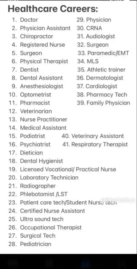 Medical Careers List, Healthcare Careers List, Hospital Working Aesthetic, Certified Anesthesiologist Assistant, Different Types Of Nursing Jobs, Medical Field Jobs, Medical Assistant Aesthetic Vision Board, Different Types Of Nurses, Types Of Nurses Career