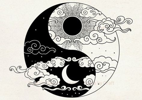 Sun And Moon Yin Yang, Craft Sun, Moon Yin Yang, Jing Y Jang, Ying Yang Tattoo, Sakura Tattoo, Yin Yang Art, Yin Yang Tattoos, Bee Tattoo