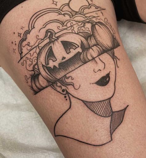 Snow Tattoo, Pumpkin Sketch, Ankle Tat, Pumpkin Tattoo, Halloween Symbols, Witch Tattoo, Thigh Piece, Vampire Fangs, Spooky Tattoos