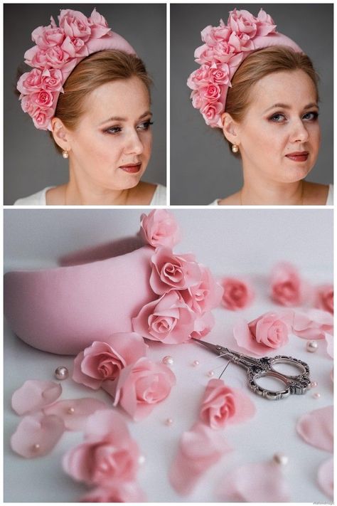 Best 11 Headband for special events by TailoredMagic, SALE. ✤ Blush pink flower halo crown made from pale pink fabric with in tone flowers – SkillOfKing.Com Kate Middleton Stil, Headband Halo, Style Kate Middleton, Fascinator Hats Diy, Halo Headpiece, Headpiece Diy, Pink Fascinator, Halo Crown, Halo Headband