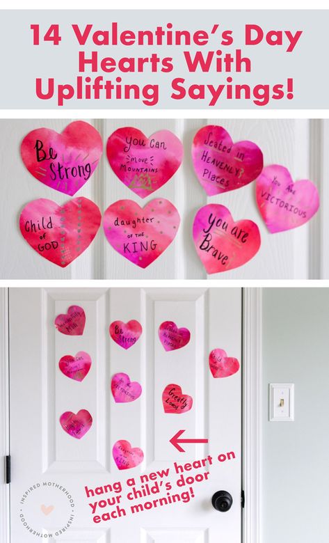 Shower your kids with love and positive affirmations this Valentine's Day. Here are 14 uplifting sayings and a fun way to celebrate in the month of February. #valentinesday #valentine #kidsactivities #heartscraft Valentines Keepsakes, Grandma Camp, Valentine Phrases, Uplifting Sayings, Christian Valentines, Positive Affirmations For Kids, Watercolor Hearts, Valentines Day Quotes, Month Of February