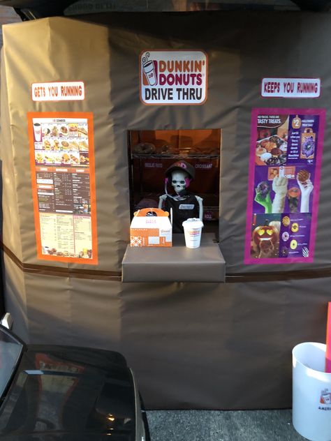 Dunkin Donuts Trunk Or Treat 💖🍩🧡 Dunkin Donuts Trunk Or Treat, Church Trunk, School Fall Festival, Trunk Or Treat Ideas, Teacher Halloween Costumes, Crazy Dog Lady, Treat Ideas, Teachers Halloween, Donut Shop