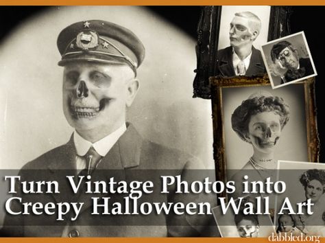 turn vintage photos into creepy halloween wall art dabbled.org Scary Halloween Pictures, Creepy Food, Spooky Pictures, Dark Horror, Creepy Vintage, Creepy Photos, Halloween Creepy, Halloween Wall Art, Halloween Photos