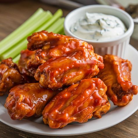 Get ready for game day with these spicy Buffalo Chicken Wings! 🏈🔥 Perfectly crispy and saucy! **Ingredients:** - 2 pounds chicken wings - 1 cup all-purpose flour - 1 teaspoon salt - 1 teaspoon black pepper - 1 teaspoon garlic powder - 1 teaspoon paprika - 1 teaspoon cayenne pepper (adjust for spice level) - ½ cup unsalted butter - 1 cup hot sauce (e.g., Frank's RedHot) - Fresh celery sticks and carrot sticks for serving **Directions:** 1. Preheat your oven to 400°F (200°C). Line... Crispy Buffalo Wings, Spicy Buffalo Wings, Wings Sauce, Spicy Buffalo Chicken, Celery Sticks, Buffalo Chicken Wings, Blue Cheese Dressing, Carrot Sticks, Game Day Snacks