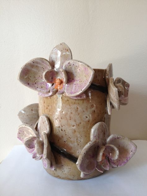 Clay Crafts Flower Pot, Orchid Ceramic Pots, Orchid Pots Ceramic Pottery, Orchid Sculpture, Orchid Ceramic, Orchid Clay, Clay Orchid Pots, Clay Orchid, Ceramic Orchid