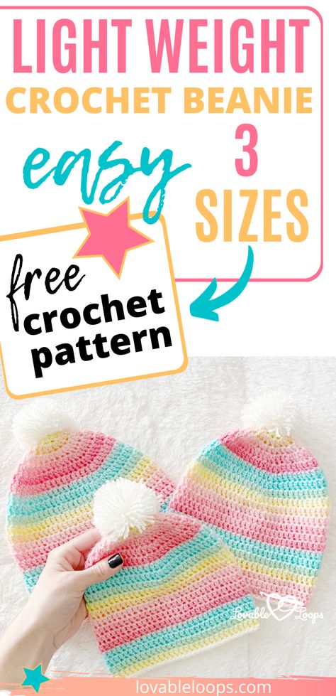 Light Weight Crochet Hat Pattern Free, Crochet Beanie Hats Free Pattern, Crochet Hat Beanie Free Pattern, 2 Ply Yarn Crochet Patterns, Lovable Loops Crochet, Crochet Hat Kids Free, Cotton Yarn Crochet Hat Patterns Free, Crochet Childrens Hats Free Patterns Beanie, Crochet Hat For Kids Free Pattern