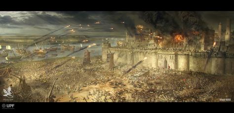 The Siege of Damietta, Vlad Marica on ArtStation at https://www.artstation.com/artwork/X3GgL Ancient Warfare, Fantasy Battle, Beauty Wallpaper, Fantasy City, Fantasy Places, Historical Characters, Fantasy Dragon, The Saint, Fantasy Rpg