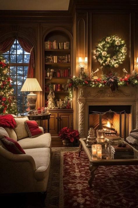 Elegant Christmas Decor Ideas For Living Room, Farmhouse Entry, Cozy Christmas Living Room, Christmas Garden Decorations, Cozy Homes, Christmas Dreaming, Entry Decor, Christmas Interiors, Christmas Living Rooms