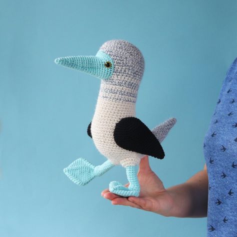 Crochet a Bob The Blue-Footed Booby Bird Amigurumi, Designed By Irene Strange | KnitHacker Strange Crochet, Bird Amigurumi, Booby Bird, Crochet Hack, Bird Free, 4mm Crochet Hook, Alpaca Yarn, Paintbox Yarn, Bird Patterns