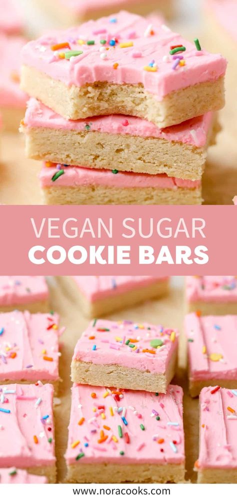 Vegan Sugar Cookie Bars Pink Buttercream Frosting, Pink Buttercream, Vegan Sugar Cookies, Yogurt Drink, Vegan Easter, Peanut Butter Banana Smoothie, Vegan Party Food, Banana Peanut Butter, Vegan Baking Recipes