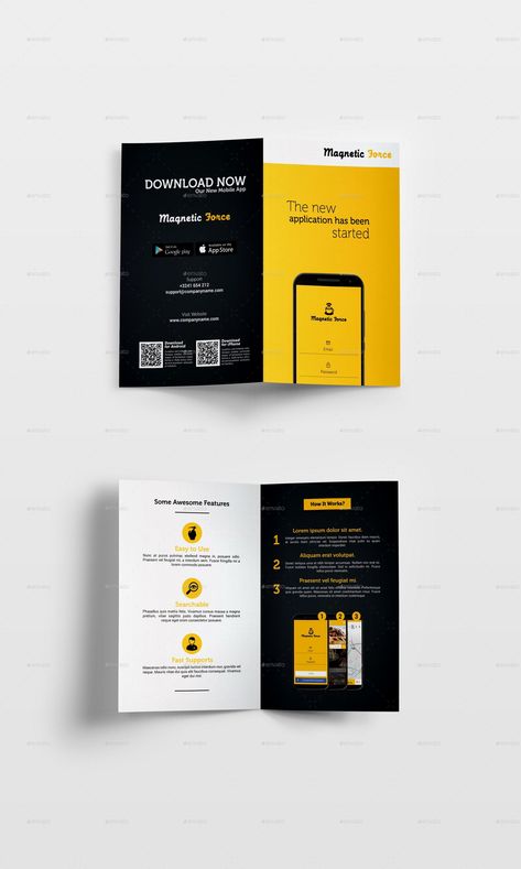 Mobile app marketing bundle includes a professionally designed flyer and bi-fold brochure to help you promote your new.#datingtips #relationshipgoals #loveanddating #datingadvice #couplegoals Brochure 2 Fold, App Brochure Design, 2 Fold Brochure Design, App Brochure, Pamphlet Ideas, Promotion Flyer Design, Insurance Brochure, Mobile App Flyer, Apps Ideas