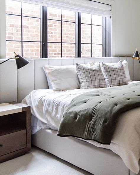 Unpopular opinion, putting a bed in front of a window, but when you have a stunningly long low headboard like this we’re okay breaking the rules 😉 #surroundindesign #surround #interiordesign #interiordesigner #designer #design #bedroomdesign #bedroom #bedding #newalbanyohio #columbusohio #hilliardohio #ohiodesigner Headboard In Front Of Window, Low Window, Low Headboard, Bed Window, New Albany Ohio, Breaking The Rules, Bed With Headboard, Window Bed, Bedroom Bedding