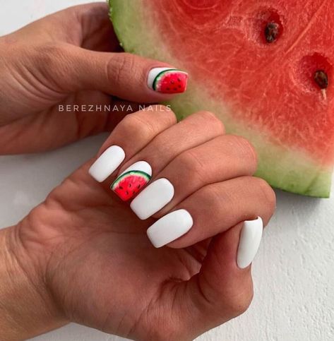 Nails With Watermelon, Baby Shower Nails, Shellac Nail Designs, Neon Nail Designs, Watermelon Nails, Summer Toe Nails, Edgy Nails, Spring Nail Colors, Nail Polish Art