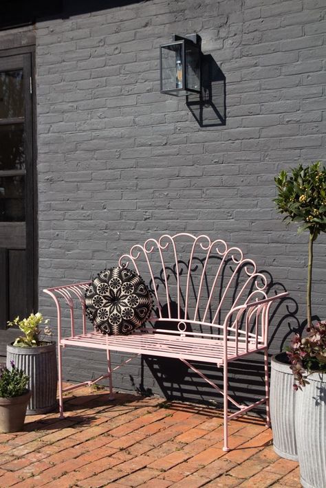 Angled image of the Pretty Pink Metal Garden Bench Metal Garden Furniture, Spiced Honey, Garden Bench Seating, Garden Chairs Metal, Outdoor Bench Seating, Metal Garden Benches, Rockett St George, Garden Wallpaper, Metal Bench