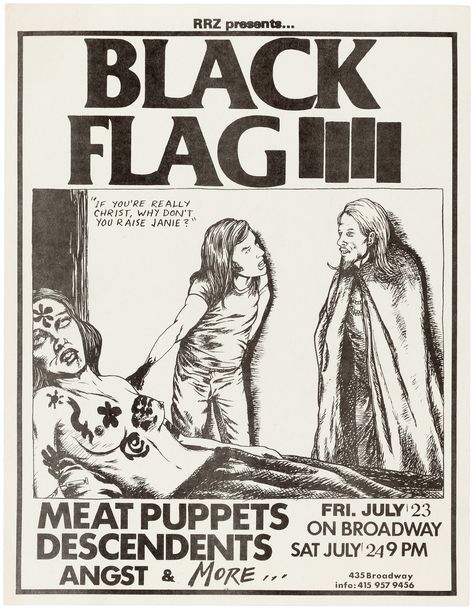 Black Flag Poster, Black Flag Band, Meat Puppets, Punk Concert, Raymond Pettibon, Punk Poster, Concert Flyer, Arte Punk, Punk Art