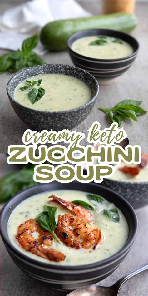 Creamy zucchini basil soup sings brings together the best of summer flavors. It's thick and rich, and a delicious addition to any low carb meal. Serve it hot or chilled! Thick Soups, Autumn Soups, Chilled Soups, Zucchini Keto, Zucchini Soup Recipes, Autumn Soup, Low Calorie Low Carb, Creamy Zucchini, Keto Soups