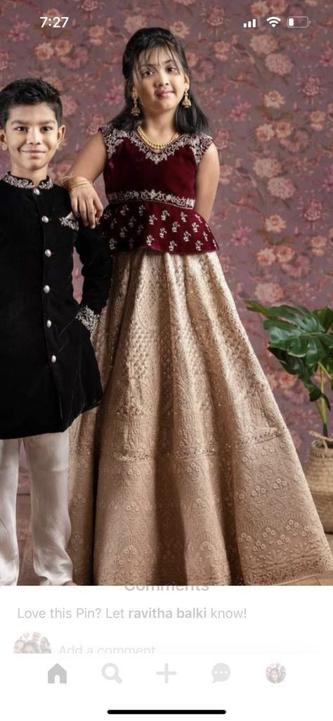 Kids Wedding Dresses Indian, Girls Traditional Dresses Indian Kids, Kids Lehenga Blouse Designs, Kids Lehanga Design For Wedding, Kids Traditional Wear Indian, Pattu Lehenga For Kids, Kids Lehanga Design, Lehenga For Kids, Velvet Blouse Design