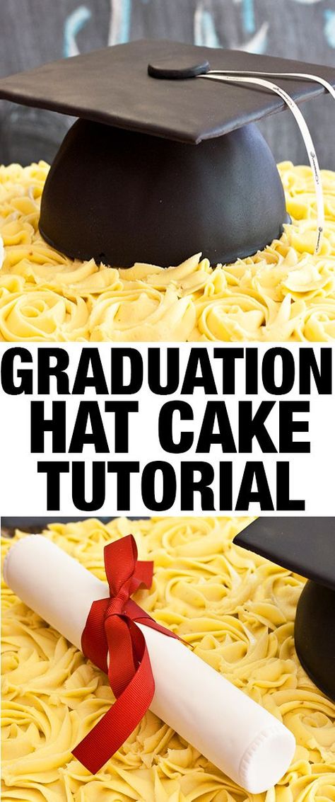 Learn how to make GRADUATION HAT CAKE. This easy graduation cap cake tutorial includes step by step instructions. Great for graduation parties. From cakewhiz.com Graduation Hat Cake, Simple Graduation Cakes, Graduation Cap Cake, Graduation Desserts, Graduation Party Cake, Cap Cake, Hat Cake, Graduation Hat, Graduation Parties