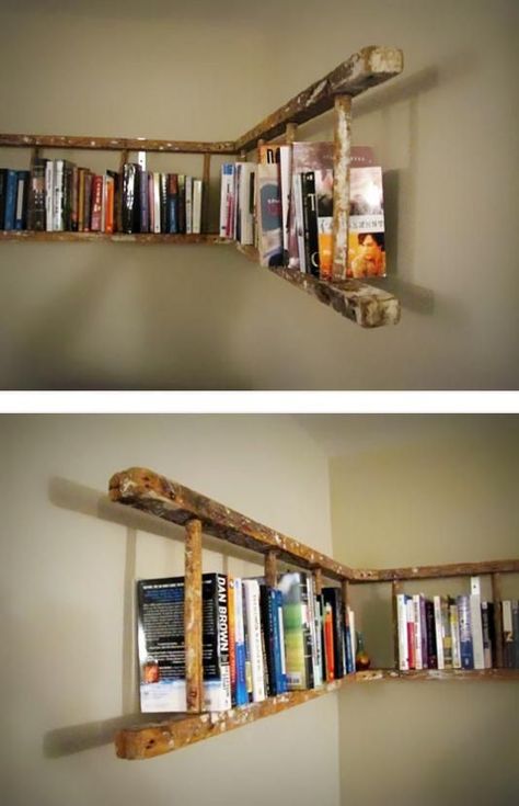 10 Unique Bookshelves To Display Your Collection - Pallucci Furniture Old Wooden Ladders, Koti Diy, Vintage Ladder, Ladder Bookshelf, Bookshelves Diy, Design Case, Design Interior, Home Deco, Home Projects