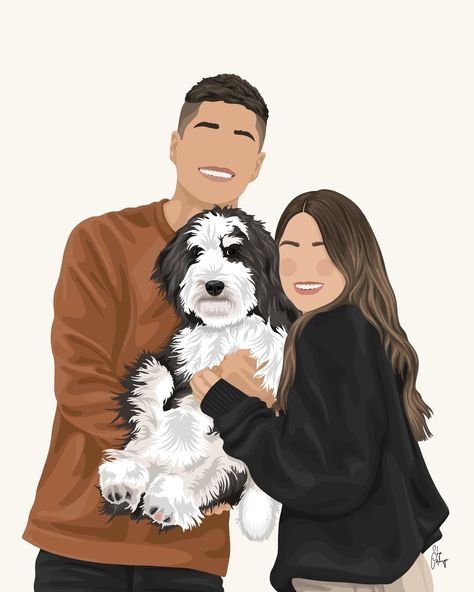 Tattoo Painting, Family Drawing, Pets Drawing, Illustration Art Girl, Family Illustration, Dog Illustration, Girly Pictures, Dog Drawing, Illustration Artwork