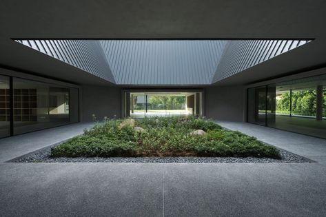 Neri&Hu arranges House of Remembrance around a central memorial garden Neri And Hu, Chinese Courtyard, Neri Hu, Concrete Building, Hip Roof, Gable Roof, Courtyard House, Memorial Garden, Interior Garden