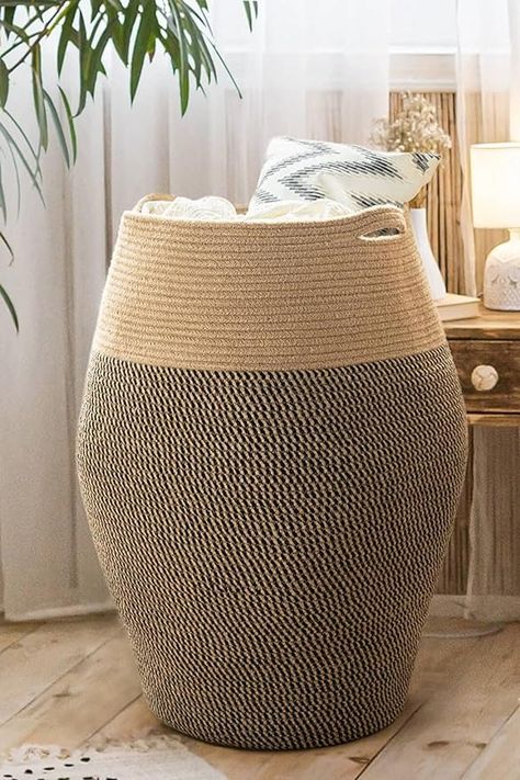 Amazon.com: Goodpick Tall Laundry Hamper | Woven Jute Rope Dirty Clothes Hamper Modern Hamper Basket Large in Laundry Room, 25.6" Height : Home & Kitchen Modern Hamper, Laundry Cart, Diy Rustic Decor, Jute Basket, Budget Bedroom, Clothes Hamper, Hamper Basket, Home Decor Baskets, Brown Living Room