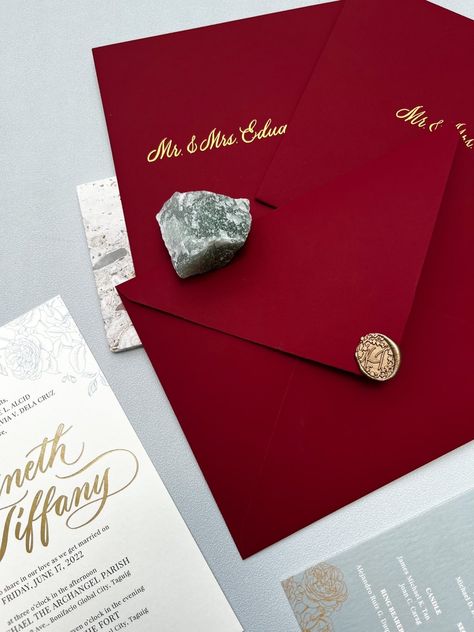 Red Wedding Card, Boxed Invitations, Corporate Party Invitation, Cherry Style, Envelope Addressing, Mini Wedding Dresses, Business Invitation, Handwritten Calligraphy, Luxury Stationery