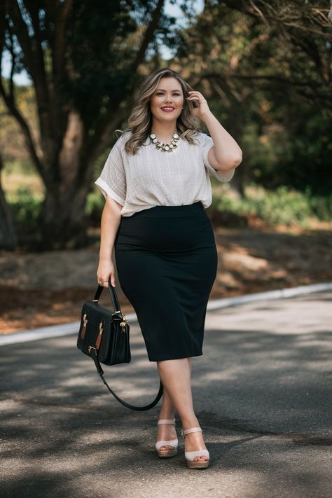 10 Stylish Plus Size Summer Business Casual Outfits! – fashionbylina.com Plus Size Office Dress, Plus Size Outfits With Skirts, Styling Plus Size Women, Plus Size Professional Outfits Work Wear, Corporate Outfits Plus Size, Plus Size Looks For Summer, Business Casual Outfits For Plus Size Women, Casual Outfits For Curvy Women, Plus Size Business Professional