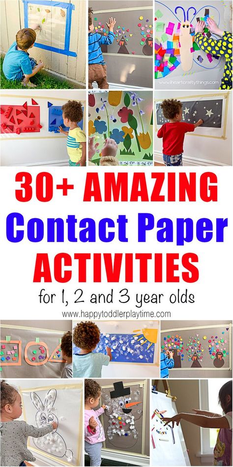 30+ Amazing Contact Paper Activities - HAPPY TODDLER PLAYTIME 30+ amazing contact paper activities for toddlers and preschoolers. Learn and play with all of these fun and easy sticky wall activities! #toddleractivities #finemotorskills #indooractivities #outdooractivities Sticky Wall Activities For Toddlers, Paper Activities For Toddlers, Contact Paper Activities, Sticky Wall Activities, Contact Paper Crafts, Wall Activities, Paper Activities, Toddlers Activities, Sticky Wall