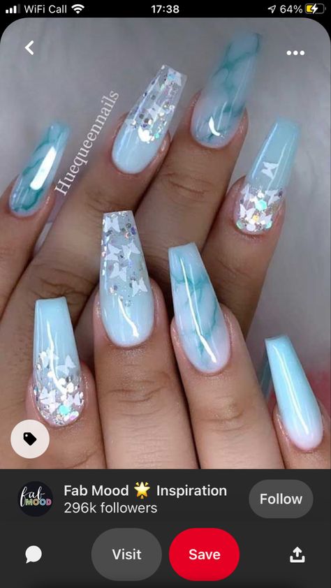 Quince Nails, Sky Blue Nails, Teal Nails, Fun Nail Colors, Nail Art Pictures, Blue Acrylic Nails, Marble Nail Art, Nail Art Ombre, Cute Summer Nails