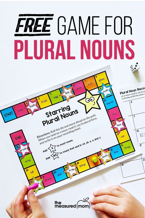 Get this free game for spelling plural nouns! Plural Nouns Activities, Noun Games, Plural Nouns Worksheet, First Grade Freebies, Nouns Activities, Measured Mom, Singular And Plural Nouns, Primary Books, Nouns Worksheet