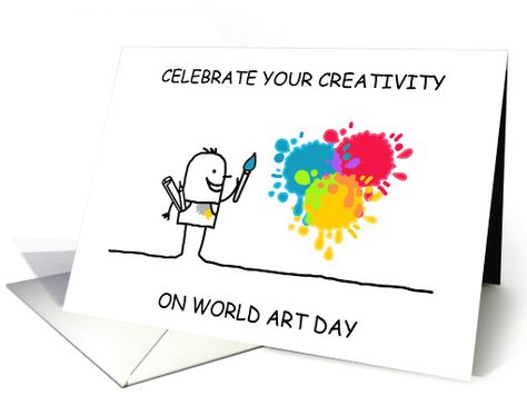 World Art Day April 15th Cartoon Artist card World Art Day World Art Day 15 April, World Art Day 15 April, Chalk Inspiration, World Art Day, Wacky Holidays, Colorful Borders Design, Cartoon Artist, Colorful Borders, 15 April