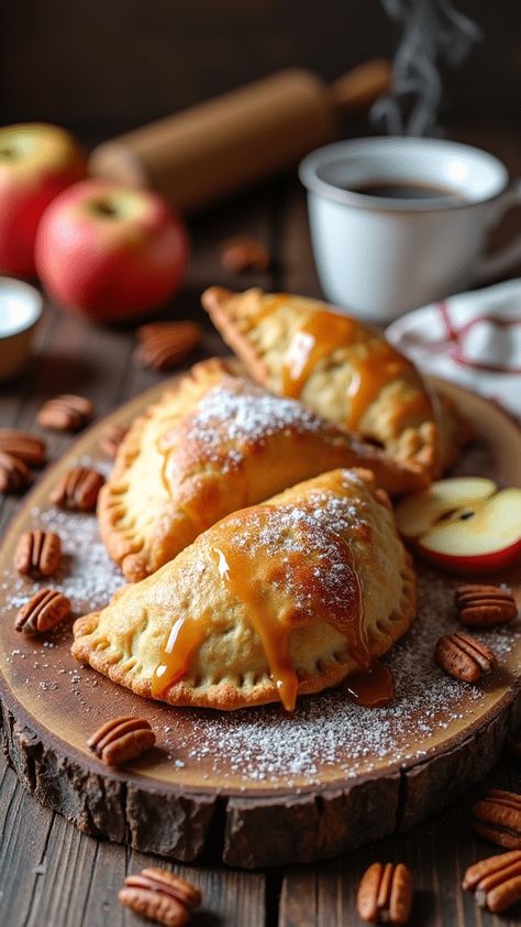 Caramel Pecan Apple Empanadas Mexican Themed Food, Pecan Apple Pie, Fall Pastries, Apple Empanadas, Apple Pecan Pie, Easy Desserts Recipes, Crumble Tart, Creamy Pudding, Gooey Caramel