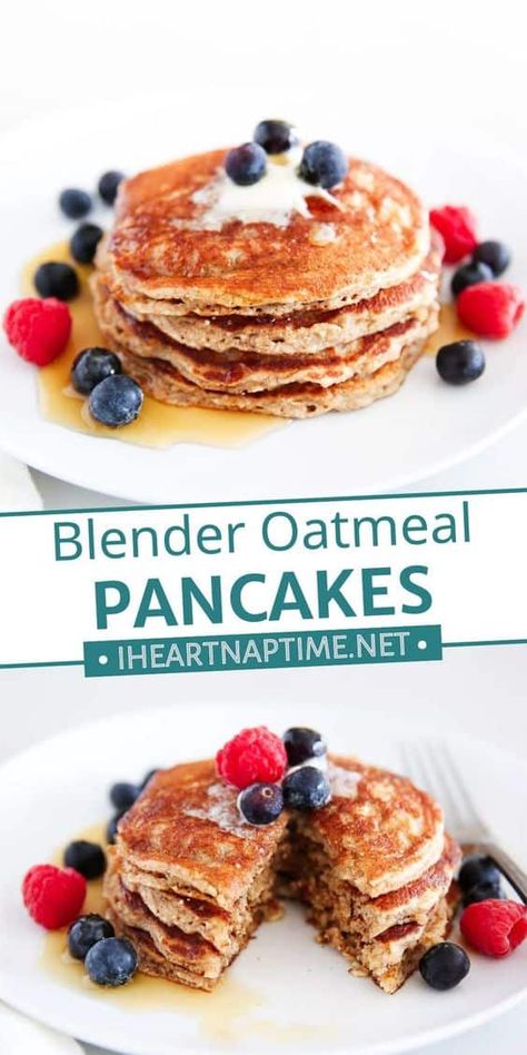 This oatmeal pancakes recipe makes a batch of delicious pancakes that are gluten-free and high in protein. Made with whole oats, cinnamon, honey, and Greek yogurt mixed in a blender then cooked, flipped, and served in under 30 minutes! Blender Oatmeal, Oatmeal Pancakes Recipe, Greek Yogurt Pancakes, Delicious Pancakes, Yogurt Pancakes, Cinnamon Honey, Oatmeal Pancakes, Oats Breakfast, Tasty Pancakes