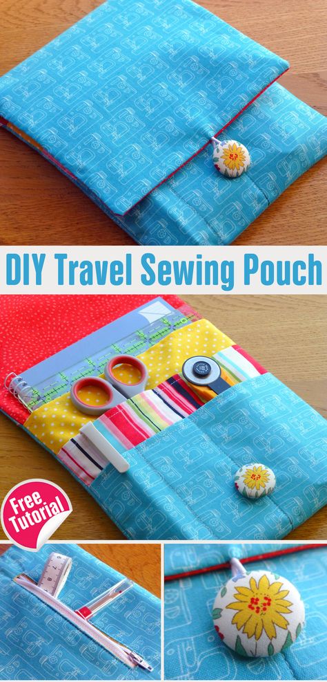 Travel Sewing Pouch Tutorial Travel Sewing Kit Diy Free Pattern, Sewing Kit Pouch, Sewing Organizer Pattern, Sewing Pouch, Sewing Kits Diy, Sewing Kit Bag, Sewing Organizer, Travel Sewing Kit, Travel Sewing