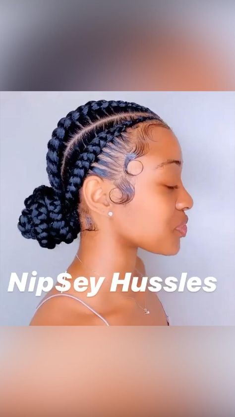 Braids Back Into A Bun Black Hair, Twisted Bun Hairstyles For Black Women, Easy Quick Braids For Black Hair, 4 Goddess Braids Hairstyles, Braided Back Bun Black Women, Two Goddess Braids Cornrows, Cornrow Bun Hairstyles Black Women, 4 Feed In Braids Hairstyles With Bun, Braid Bun For Black Women