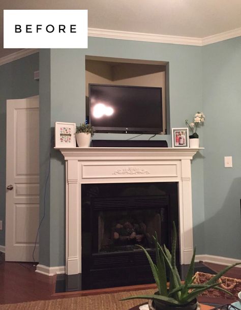 How to close in a 90's TV Cubby How To Cover Tv Hole Above Fireplace, Cover Tv Hole Over Fireplace, Tv Cutout Above Fireplace Coverup, Covering Tv Niche Above Fireplace, Cover Tv Hole Above Fireplace, Fireplace Cubby Hole Ideas, Tv Hole Above Fireplace Ideas, Tv Cabinet Above Fireplace, Alcove Above Fireplace