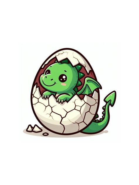 Begin with an oval shape to form the egg, adding jagged lines for cracks. Inside, draw a small, smiling dragon peeking out, with round eyes and tiny nostrils for a friendly face. Detail the wings and limbs emerging from the egg. Use a light green for the dragon’s body, with darker green accents for depth and contrast. Dragon Egg Tattoo Design, Egg Drawing Art, Dragon Egg Drawing, Baby Dragon Drawing, Dragon Egg Art, Dragon Drawing Ideas, Dragon Egg Diy, Baby Dragons Drawing, Dragon Drawings