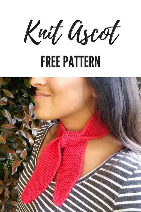 Ascot Scarf Pattern Free Knitting, Crochet Ascot Free Pattern, Crochet Neckerchief Free Pattern, Crochet Ascot, Knit Ascot, Spring Knitting Patterns, Ascot Pattern, Tie Pattern Free, Kerchief Pattern