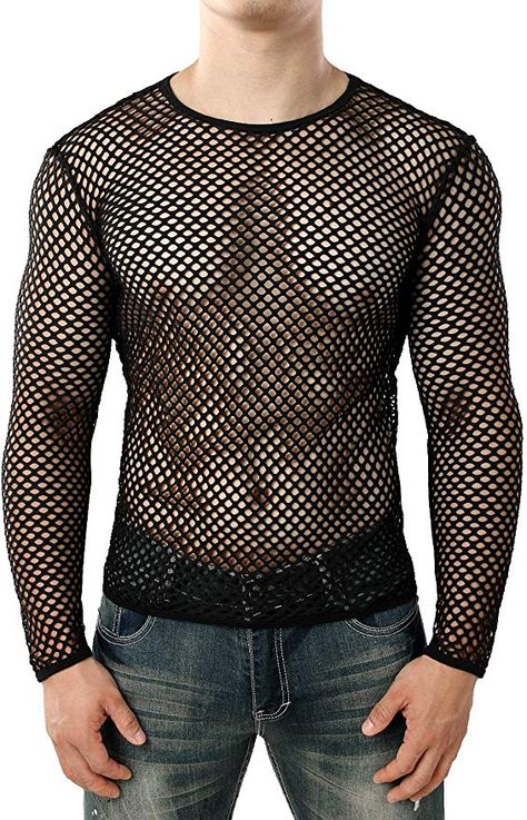 Amazon.com: JOGAL Men's Mesh Fishnet Fitted Long Sleeve Muscle Top Medium WG04 Navy: Clothing Fishnet Shirt, F Men, Fitted Long Sleeve, Mesh T Shirt, Mesh Shirt, Black Ripped Jeans, Swimwear Bottoms, Alternative Fashion, Branded T Shirts