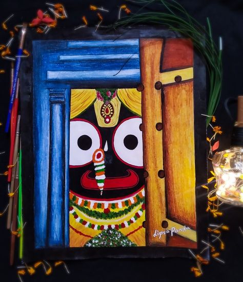 Jagannath Painting On Canvas, Shri Jagannath Drawing, Jay Jagannath Drawing, Jagannath Painting Easy Canvas, Jagannath Drawing Easy For Kids, Jagannath Lord Paintings, Jagannath Painting Art Acrylic, Jagannath Canvas Painting, Drawing Of Jagannath