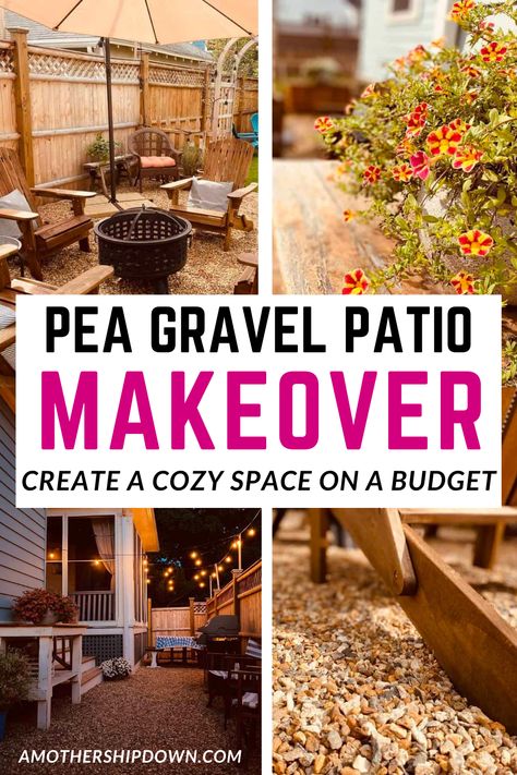 A pea gravel patio is a budget-friendly way to significantly improve your backyard. You can create a cozy side yard or small patio space, including a pea gravel fire pit area, to enjoy with your family. This makeover post will give you some pea gravel patio ideas to help get you started. Within a few days you can completely transform the look and feel of your outdoor space, for a fraction of the cost of a deck or brick patio. Gravel Patio Diy, Pebble Patio, Inexpensive Patio, Pea Gravel Patio, Small Outdoor Patios, Gravel Landscaping, Small Fire Pit, No Grass Backyard, Raised Patio