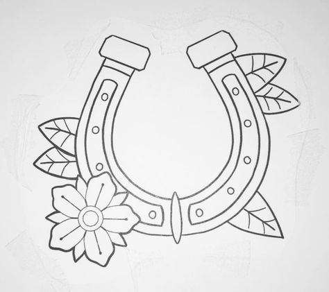 Horse Shoe Drawing Easy, Horseshoe Drawing, Horse Shoe Drawing, Horseshoe Tattoo, Shoe Drawing, Horse Shoe Tattoo, Custom Made Hats, Western Tattoos, Drawings Ideas