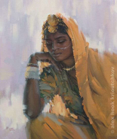 Madona of India IV - Alex Hook Krioutchkov Figurative Art Painting, Portraits Female, Alfred Stevens, Art Painting Tools, People Figures, Draw Picture, Art Painting Gallery, Jaisalmer, Indian Paintings