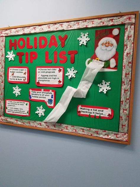 dialysis bulletin board | christmas bulletin board Cardiac Bulletin Board Ideas, December Bulletin Boards College, Hospital Bulletin Board Ideas, Nursing Bulletin Board Ideas Hospital, Nutrition Office, Renal Nutrition, Bulletin Board Christmas, Nephrology Nurse, Christmas Bulletin Board Ideas