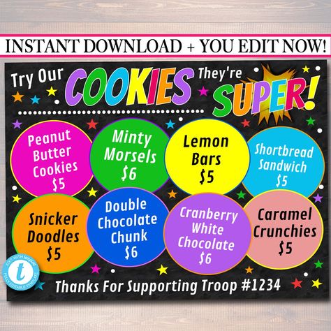 Bake Sale Sign, Bake Sale Poster, Superhero Cookies, Cookie Booth, Snickers Chocolate, Troop Leader, Chalkboard Poster, Sale Sign, Invitation Text