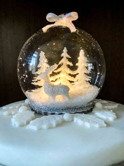 Multi Tier Cake, Snowglobe Cake, Snow Globe Cake, Snow Globe Christmas Cake, Snow Globe Cupcakes, Holiday Cake Decorating, Globe Cake, Snow Cake, Grinch Cake